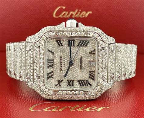 iced out cartier santos|cartier iced out watch price.